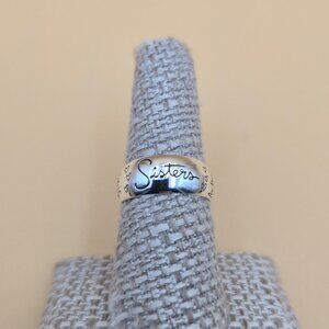 Size 7.75 Sterling Silver Whimsical Sisters Family Band Ring A4766